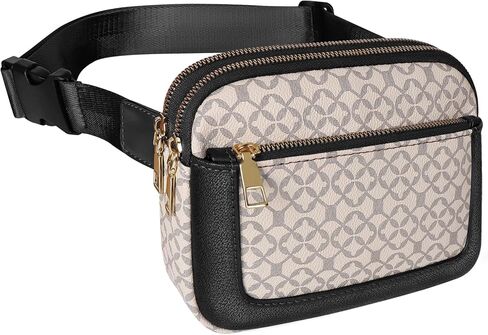 Geestock Fanny Packs for Women, Trendy Vegan Leather Belt Bag, Waterproof Everywhere Crossbody Waist Bag, with Adjustable Strap for Outdoors/Travel/Running/Sports, Printing & Black in Kuwait