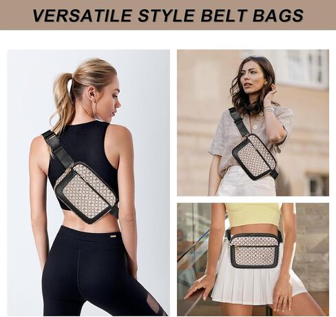 Geestock Fanny Packs for Women, Trendy Vegan Leather Belt Bag, Waterproof Everywhere Crossbody Waist Bag, with Adjustable Strap for Outdoors/Travel/Running/Sports, Printing & Black in Kuwait