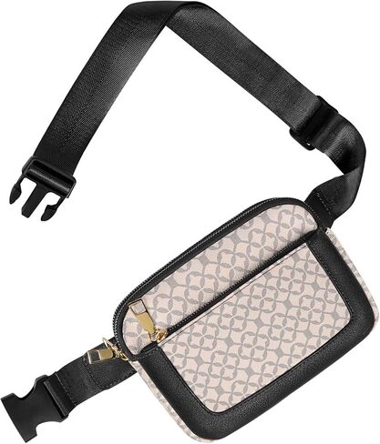 Geestock Fanny Packs for Women, Trendy Vegan Leather Belt Bag, Waterproof Everywhere Crossbody Waist Bag, with Adjustable Strap for Outdoors/Travel/Running/Sports, Printing & Black in Kuwait