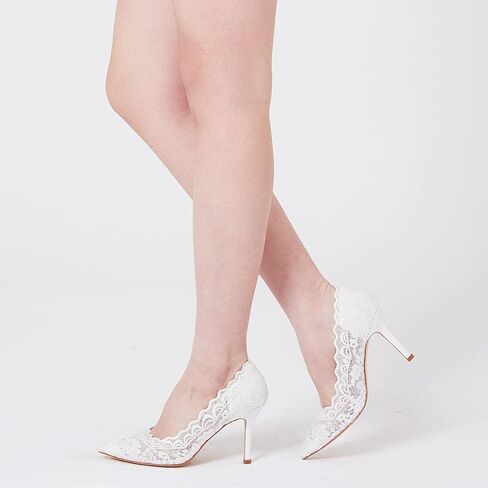 Celbreez أحذية الزفاف البيضاء للنساء الدانتيل الكعوب حذاء زفاف خمر مغلق أشار تو خنجر أحذية عالية الكعب in Kuwait