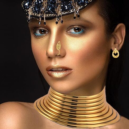 FINZOR 10Pcs African National Jewelry Women Set Flamboyant Egypt Choker Bracelet African Nose Rings Hoop African Nose Cuff Chain Earrings for Halloween Theme Party in Kuwait