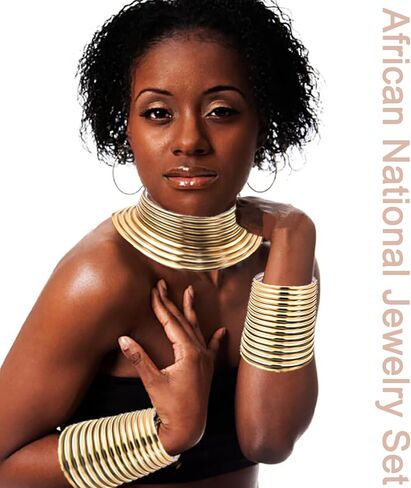 FINZOR 10Pcs African National Jewelry Women Set Flamboyant Egypt Choker Bracelet African Nose Rings Hoop African Nose Cuff Chain Earrings for Halloween Theme Party in Kuwait