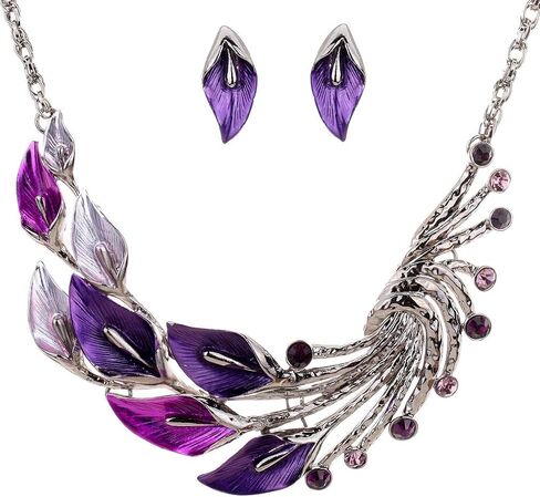 YAZILIND Ethnic Style Tibetan Silver Peacock Crystal Chunky Bib Earrings Necklace Set Wedding Party in Kuwait