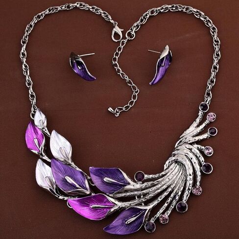 YAZILIND Ethnic Style Tibetan Silver Peacock Crystal Chunky Bib Earrings Necklace Set Wedding Party in Kuwait