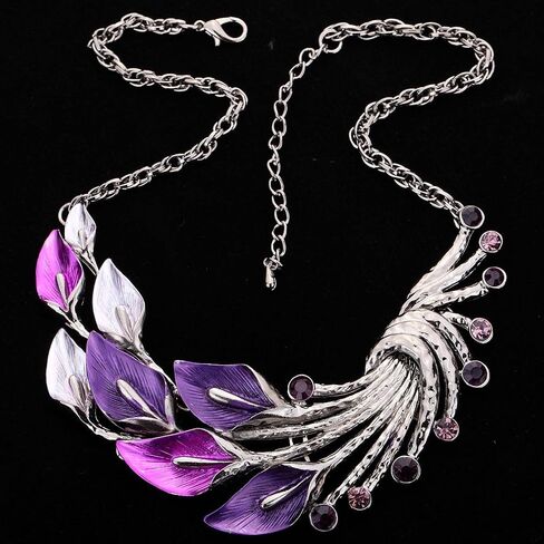 YAZILIND Ethnic Style Tibetan Silver Peacock Crystal Chunky Bib Earrings Necklace Set Wedding Party in Kuwait