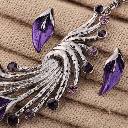 YAZILIND Ethnic Style Tibetan Silver Peacock Crystal Chunky Bib Earrings Necklace Set Wedding Party in Kuwait
