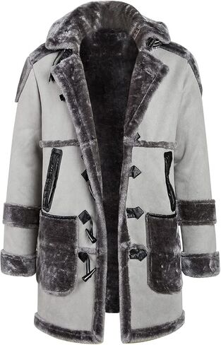 معطف جلد شيرلينغ للرجال من Ebifin، مبطن بجلد الغنم الصناعي وجلد الغنم مع غطاء للرأس in Kuwait