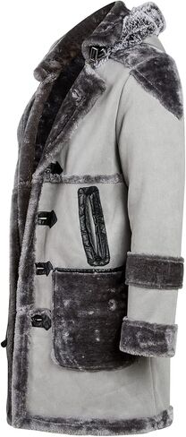 معطف جلد شيرلينغ للرجال من Ebifin، مبطن بجلد الغنم الصناعي وجلد الغنم مع غطاء للرأس in Kuwait