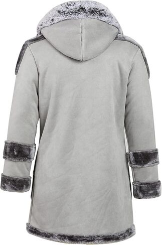 معطف جلد شيرلينغ للرجال من Ebifin، مبطن بجلد الغنم الصناعي وجلد الغنم مع غطاء للرأس in Kuwait