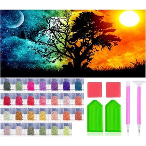 JesMolla DIY 5D لوحة ألماس مستديرة كاملة حسب مجموعات الأرقام للبالغين، مجموعات طلاء الماس مستديرة كاملة الحفر الماسي مجموعة فنية للصور لديكور جدار المنزل، 15.8 بوصة × 33.5 بوصة (ليلة مرصعة بالنجوم) in Kuwait