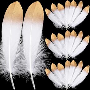 Hotop 100 Pcs Dipped Gold or Silver Goose Feathers Bulk 6-8 Inch Natural Feather for Mardi Gras Dream Catcher, Easter Decor, Christmas, Clothing, and Baby Shower Decorations(Black and Gold)