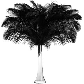 Retrowavy 50 Pcs 14-16 Inches Large Natural Ostrich Feathers Bulk for Centerpieces for Wedding Party Centerpieces Home Decoration Flower Arrangement (Black)