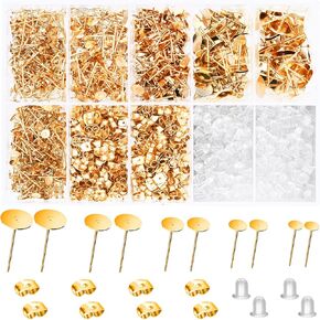 VERACT Earring Posts and Backs, 2000Pcs Hypoallergenic Earring Studs for Jewelry Making Kit and Butterfly Earring Backs and Rubber Earring Backs with Box (4mm, 5mm, 6mm, 8mm, 10mm)