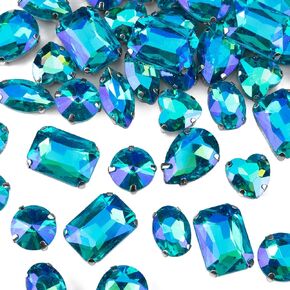 Sew On Rhinestones, Choupee 48PCS Big Sew On Glass Rhinestone Gold Metal Back Sew on Gems Jewels Mixed Shapes for Costume, Clothes, Garments, Dress, Earring, Belt and Shoes