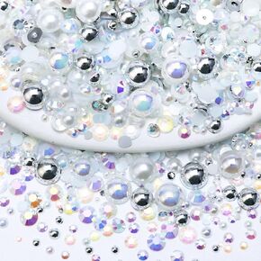 60g Mix Pearls and Rhinestones, Half Pearls and Rhinestones for Crafts Tumblers Shoes Nails Face Art, 2mm-10mm Mixed Sizes, Champagne Gold Blend in Saudi Arabia