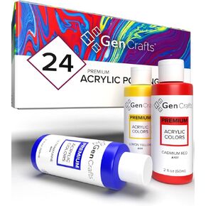 مجموعة طلاء صب الأكريليك المعدني من GenCrafts مكونة من 12 لونًا معدنيًا - تدفق عالي مختلط مسبقًا وجاهز للصب - زجاجات 2 أونصة/59 مل - دهانات متعددة الأغراض للقماش والورق والصخور والخشب