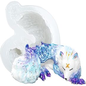 FUNSHOWCASE 4inch Sleeping Wolf Silicone Mold for Epoxy Resin Casting, Jewelry Making, Fairy Garden, Fondant Cake Decoration, Polymer Clay Craft, Candy Melt Sugarcraft, Concrete Cement Paperweight