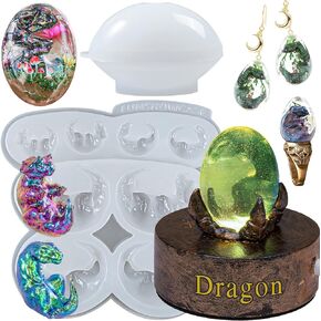 Dinosaur Resin Molds Jurassic Egg Embryo Epoxy Jewelry Casting Supplies Set Pack of 4 Stegosaurus T-Rex Triceratops
