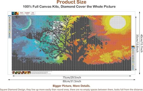 JesMolla DIY 5D لوحة ألماس مستديرة كاملة حسب مجموعات الأرقام للبالغين، مجموعات طلاء الماس مستديرة كاملة الحفر الماسي مجموعة فنية للصور لديكور جدار المنزل، 15.8 بوصة × 33.5 بوصة (ليلة مرصعة بالنجوم) in Kuwait