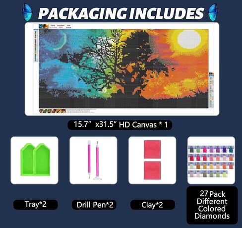 JesMolla DIY 5D لوحة ألماس مستديرة كاملة حسب مجموعات الأرقام للبالغين، مجموعات طلاء الماس مستديرة كاملة الحفر الماسي مجموعة فنية للصور لديكور جدار المنزل، 15.8 بوصة × 33.5 بوصة (ليلة مرصعة بالنجوم) in Kuwait