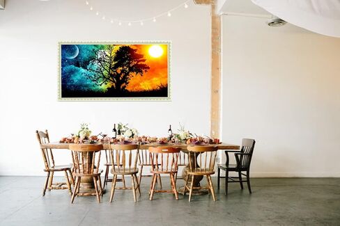 JesMolla DIY 5D لوحة ألماس مستديرة كاملة حسب مجموعات الأرقام للبالغين، مجموعات طلاء الماس مستديرة كاملة الحفر الماسي مجموعة فنية للصور لديكور جدار المنزل، 15.8 بوصة × 33.5 بوصة (ليلة مرصعة بالنجوم) in Kuwait