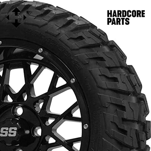 طقم رفع تعليق ذراع مزدوج عالي التحمل مقاس 6 بوصات من Hardcore Parts لعربة الجولف السابقة لنادي السيارات (2004+) مع عجلات "VENOM" سوداء مقاس 15 بوصة وإطارات GATOR على الطرق الوعرة/الطرق الوعرة مقاس 23 بوصة × 10 بوصة - 15 بوصة in Kuwait