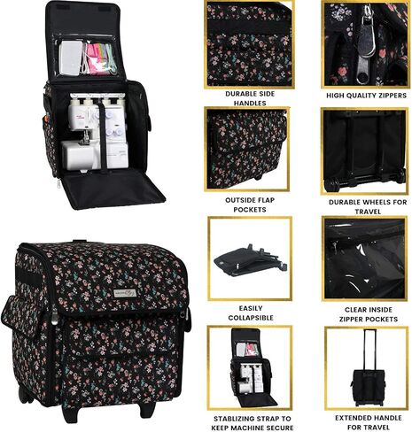 Everything Mary Serger Machine Rolling Storage Case, Black - Carrying Bag For Overlock Machines - For Brother, Singer, & Juki Sergers - Organizer Tote For Sewing Thread & Supplies in Kuwait