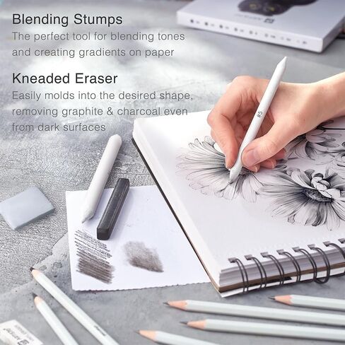 Artisto Drawing and Sketching Pencil Art Set (20 Items) - Complete Kit with Graphite Pencils, Charcoal Pencils, Sticks, Blending Stumps, Erasers, and Sharpeners. in Saudi Arabia