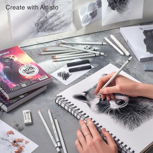 Artisto Drawing and Sketching Pencil Art Set (20 Items) - Complete Kit with Graphite Pencils, Charcoal Pencils, Sticks, Blending Stumps, Erasers, and Sharpeners. in Saudi Arabia