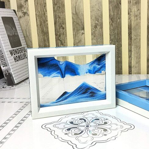 Dynamic Sand Picture Medium Desktop Art Toys Voted Best Gift!(Ocean Heart) - Black White Blue (Blue, Black,White,Blue) in Kuwait