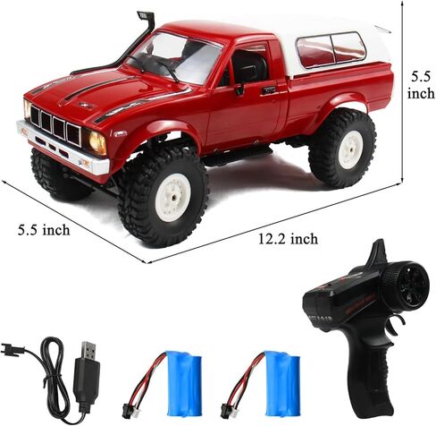Losbenco RC Crawler 1/16 Scale RC Rock Crawler, WPL C24 All Terrain RC Car RTR 4x4 Off-Road Remote Control Trucks with LED Lights and Two Batteries for Kids and Adults in Kuwait