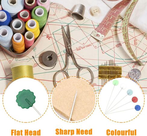 Hocansen 200 قطعة متعددة الألوان برأس مسطح مستقيم دبابيس الخياطة دبابيس اللحف المستقيمة للخياطة، مشروع الخياطة والديكور DIY (الطيور) in Kuwait