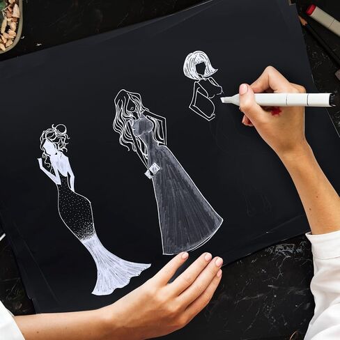 100 ورقة رسم رسم سوداء من Crtiin ورق ثقيل الوزن 150 جرام في المتر المربع / 100 رطل دفتر رسم ورقي لقلم رصاص ملون، باستيل الزيت، الفحم، الجرافيت، قلم جل، حبر، طباشير (9 × 12 بوصة) in Kuwait