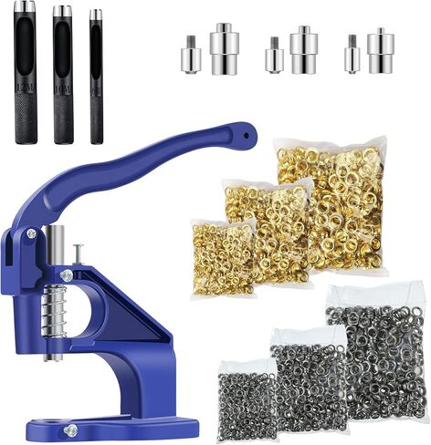 مجموعات أدوات الضغط اليدوي من DWIKE مع 3 قوالب، 1500 حلقة معدنية ذهبية و1500 حلقة فضية (مقاس 1/4 بوصة، 3/8 بوصة، 1/2 بوصة)، أداة ثقب الثقب (6 مم، 10 مم، 12 مم)، صنع الفتحات لـ خيام ستائر جلدية كرافت in Kuwait
