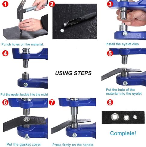 مجموعات أدوات الضغط اليدوي من DWIKE مع 3 قوالب، 1500 حلقة معدنية ذهبية و1500 حلقة فضية (مقاس 1/4 بوصة، 3/8 بوصة، 1/2 بوصة)، أداة ثقب الثقب (6 مم، 10 مم، 12 مم)، صنع الفتحات لـ خيام ستائر جلدية كرافت in Kuwait