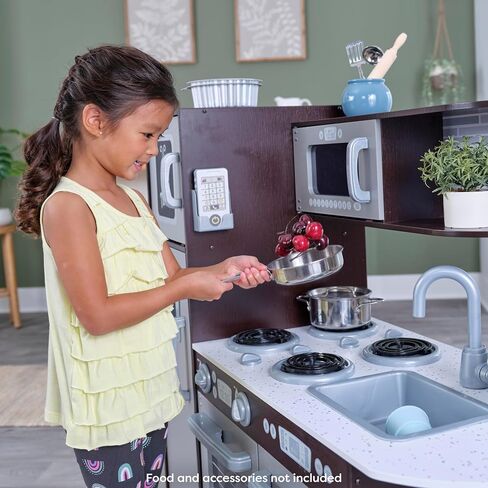 KidKraft Uptown Espresso Wooden Play Kitchen with Play Phone, Chalkboard & Towel Rack, Espresso in Kuwait