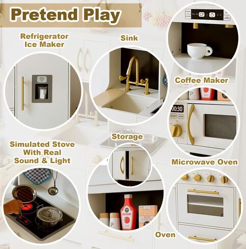 مجموعة ألعاب المطبخ الخشبية الحديثة من inFUNSAME مع مجموعة متنوعة من ميزات اللعب التفاعلية للمطبخ التظاهري و18 قطعة من ملحقات اللعب، مجموعة ألعاب مطبخ للأطفال الصغار للأولاد والبنات من عمر 3 سنوات فما فوق in Kuwait