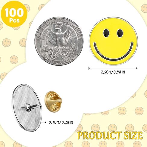 100 Pcs Happy Face Lapel Pins Cute Smile Enamel Pinback Buttons Fun Pins with Butterfly Clasp Zinc Alloy Bulk Enamel Pins Teacher Pins for Students Kids Gifts Clothes Backpacks Decor (Orange) in Saudi Arabia