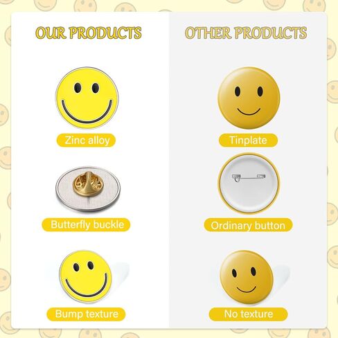 100 Pcs Happy Face Lapel Pins Cute Smile Enamel Pinback Buttons Fun Pins with Butterfly Clasp Zinc Alloy Bulk Enamel Pins Teacher Pins for Students Kids Gifts Clothes Backpacks Decor (Orange) in Saudi Arabia