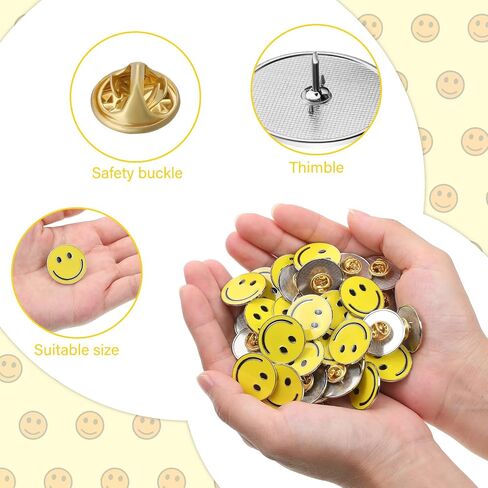 100 Pcs Happy Face Lapel Pins Cute Smile Enamel Pinback Buttons Fun Pins with Butterfly Clasp Zinc Alloy Bulk Enamel Pins Teacher Pins for Students Kids Gifts Clothes Backpacks Decor (Orange) in Saudi Arabia