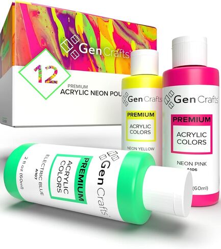 GenCrafts Acrylic Pouring Paint 24 Colors Pre-Mixed High Flow & Ready to Pour - 2 oz./60 ml Bottles - Multi-Purpose Paints for Canvas, Paper, Rocks, Wood in Kuwait