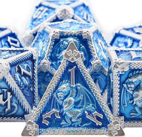 AUSTOR 7-Die Metal DND مجموعة النرد الزنزانات والتنينات مع صندوق لفة لعب النرد متعدد السطوح D20 D12 D10 D٪ D8 D6 D4 النرد المعدني لألعاب Pathfinder Warhammer MTG RPG in Kuwait