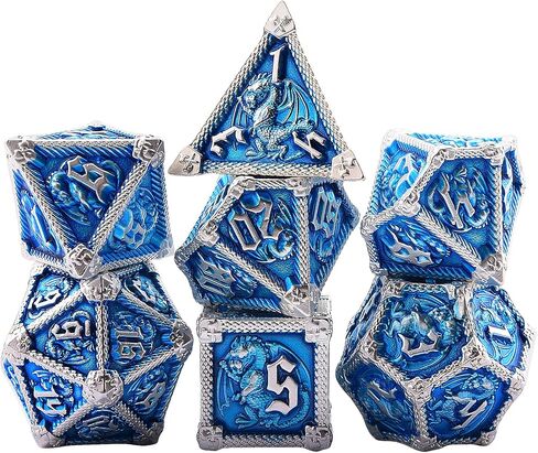 AUSTOR 7-Die Metal DND مجموعة النرد الزنزانات والتنينات مع صندوق لفة لعب النرد متعدد السطوح D20 D12 D10 D٪ D8 D6 D4 النرد المعدني لألعاب Pathfinder Warhammer MTG RPG in Kuwait