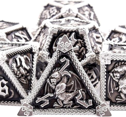 AUSTOR 7-Die Metal DND مجموعة النرد الزنزانات والتنينات مع صندوق لفة لعب النرد متعدد السطوح D20 D12 D10 D٪ D8 D6 D4 النرد المعدني لألعاب Pathfinder Warhammer MTG RPG in Kuwait
