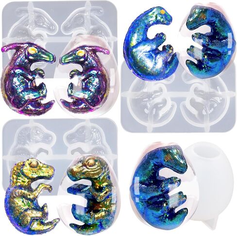 Dinosaur Resin Molds Jurassic Egg Embryo Epoxy Jewelry Casting Supplies Set Pack of 4 Stegosaurus T-Rex Triceratops in Kuwait