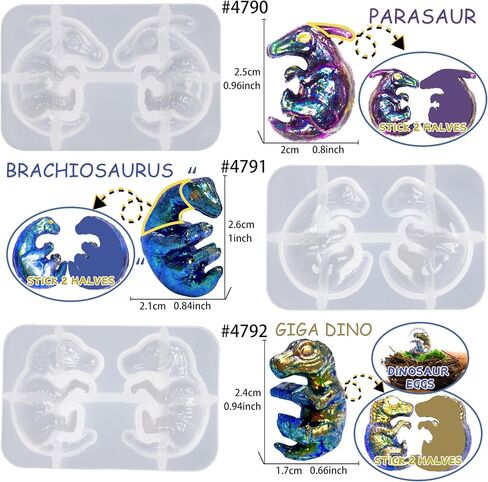 Dinosaur Resin Molds Jurassic Egg Embryo Epoxy Jewelry Casting Supplies Set Pack of 4 Stegosaurus T-Rex Triceratops in Kuwait
