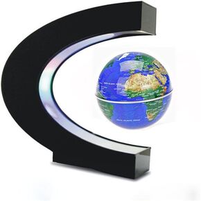 Estefanlo Floating Globe with LED Lights C Shape Magnetic Levitation Floating Globe World Map for Desk Decoration (Blue)