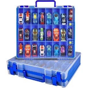 حقيبة تنظيم تخزين سيارات الألعاب متوافقة مع العجلات الساخنة/لسيارات Matchbox. حامل حاوية عرض لدمى LOL Surprise/للشوبكينز مع 48 حجرة مزدوجة الجوانب - أبيض (الصندوق فقط)