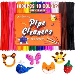 Aoibrloy 1000 PCS Pipe Cleaners Craft Supplies, 10 Color Chenille Stems for Kids Crafts Projects and Decorations (12inch×6mm） in Kuwait