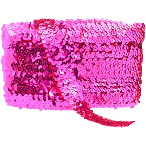 Mandala Crafts Elastic Sequin Ribbon Trim - 1 Inch Fuchsia Sequin Elastic Trim for Sewing Dress Headband - 10 Yards Fabric Metallic Stretch Sequins Band